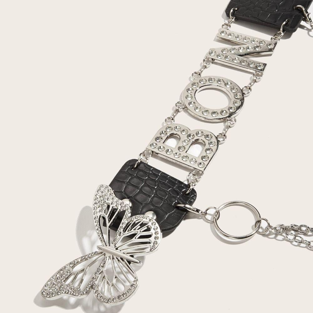 Y2K Rhinestone Belts PU Leather Waistband Simple Butterfly Waist Chain  Skirt Accessories