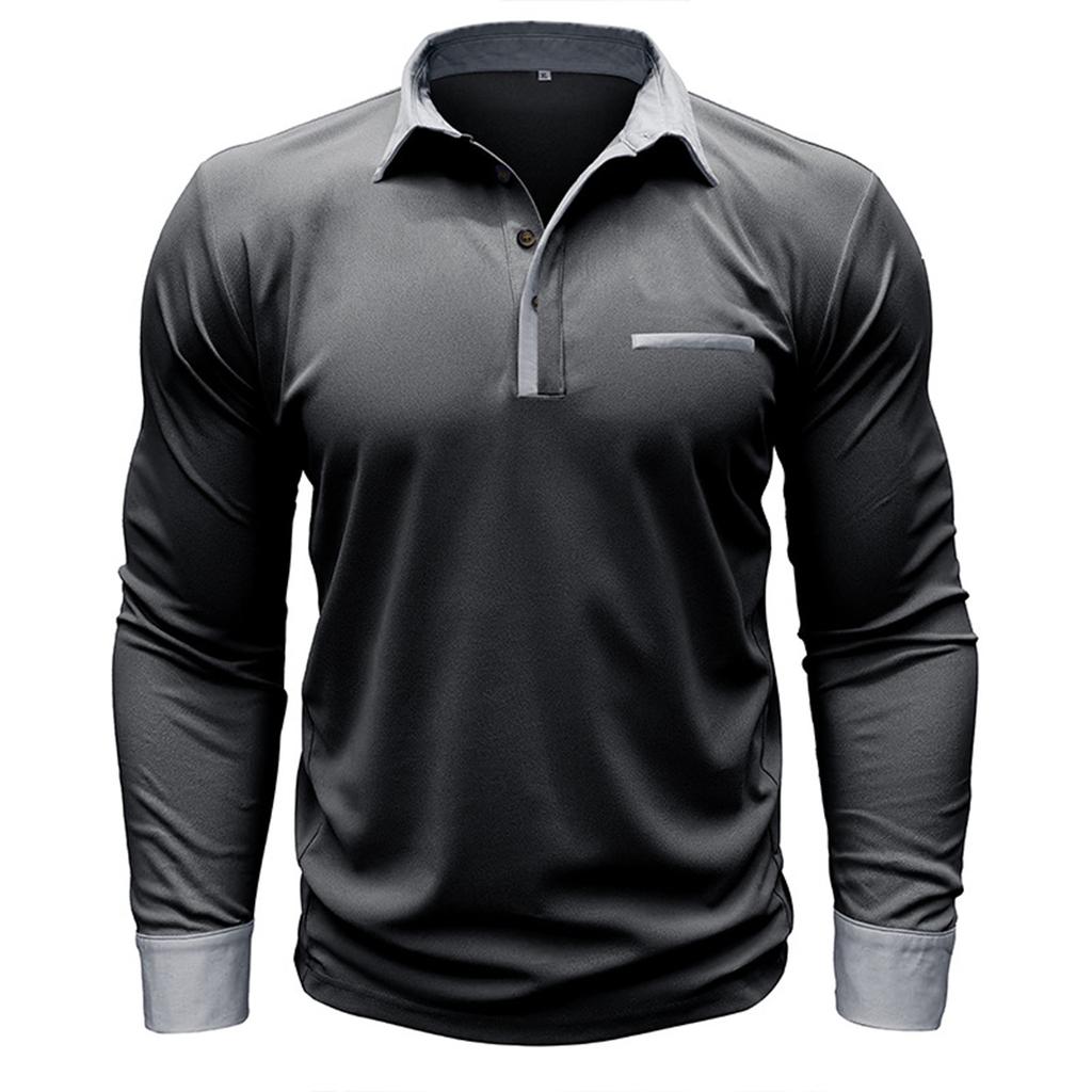 Autumn And Winter Men's New Casual Long Sleeved Contrasting Polo Shirt Shirt