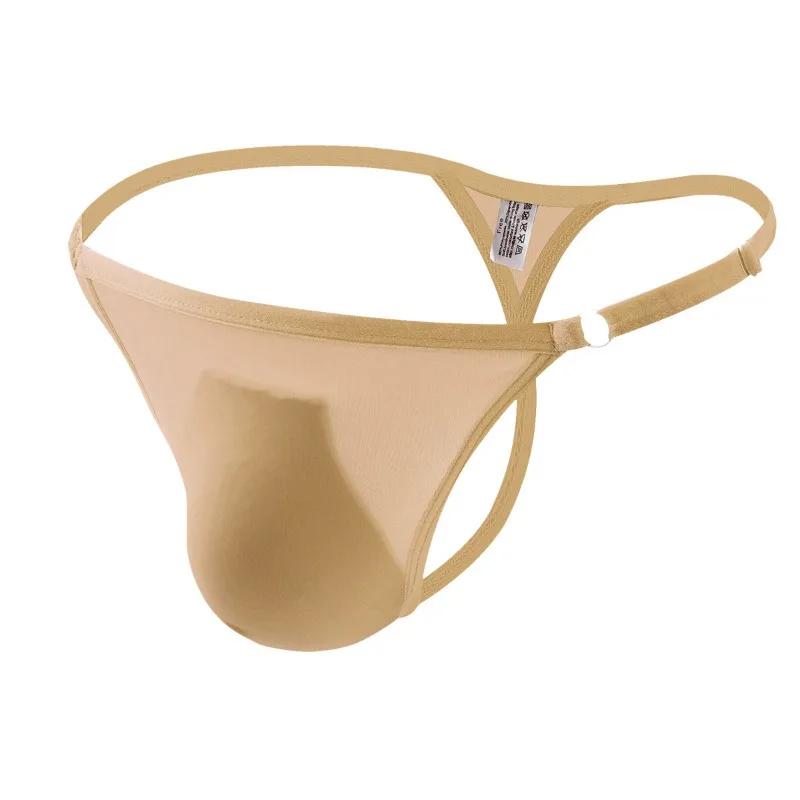 Ice Silk G-String Men Sexy Bulge Pouch Underwear Seamless Panties Soft Lingerie T-Back Thongs Underpants Low Rise Bikini Trunks