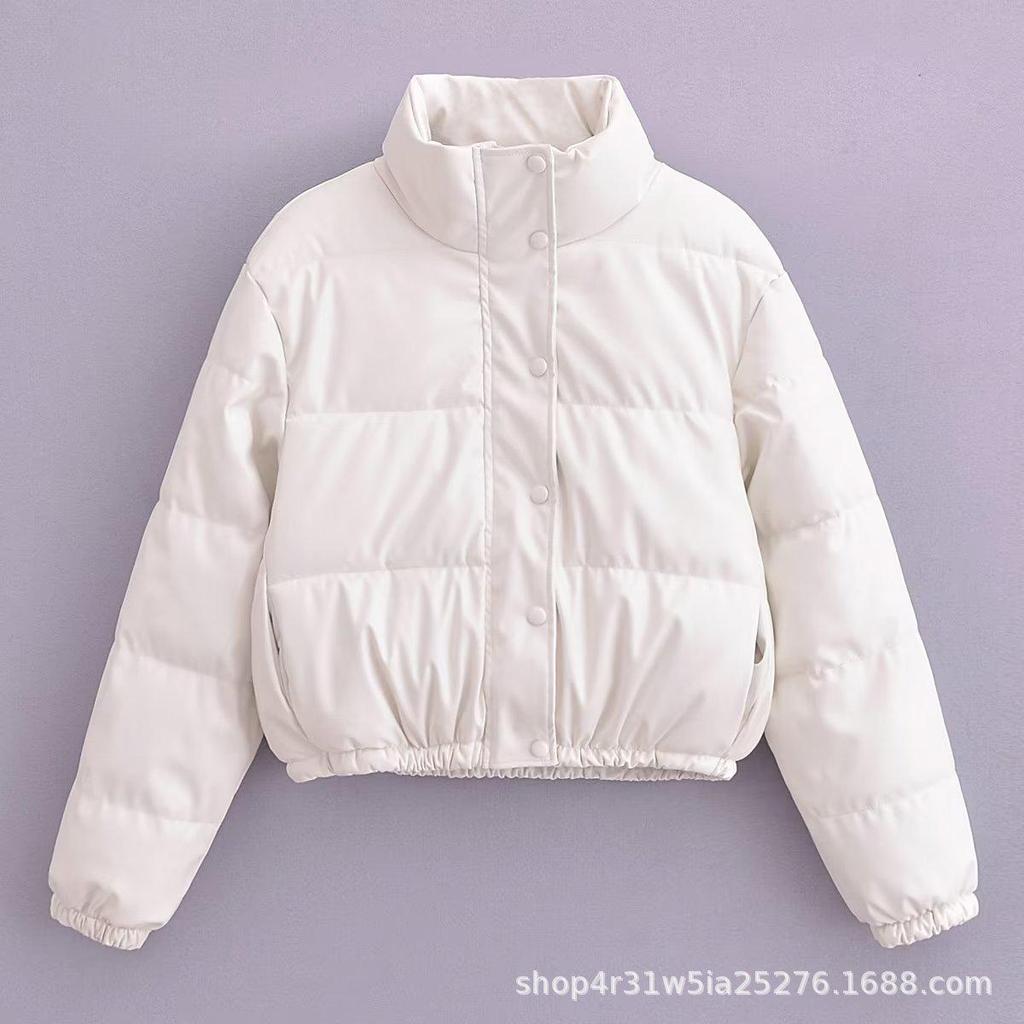 2023 Winter Women's Shiny Short Imitation Leather Cotton Jacket