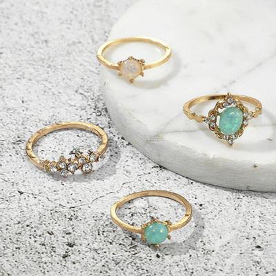 4 Stück/Set Faux Edelstein Geometrische Knöchelringe Bonbonfarbe Stapelbare Fingerringe
