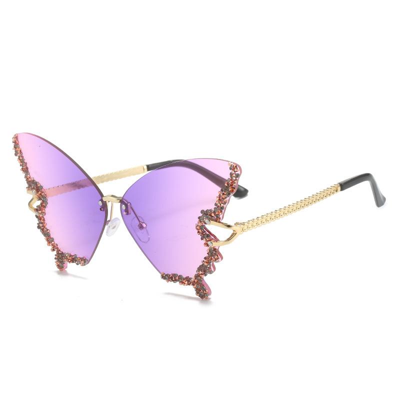 Luxury Party Sunglasses Women Butterfly Diamond Rhinestones Personality Flash Shades Tint Color Travel Blogger Glasses