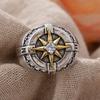 Vintage Compass Design Shiny Crystal Star Thai Silver Men Punk Ring  Hand Accessories Gifts