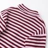 Cardigans rayés en maille ample Printemps Automne pour femmes Col roulé décontracté Fermeture éclair Rose Manteau pull Maille pour femmes Streetwear