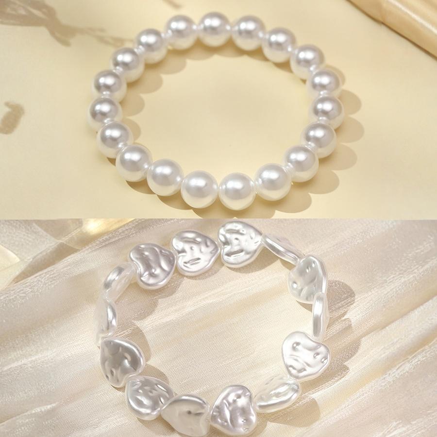 

2Pcs Understated Elegance Women Bracelet 4 Shapes Of Imitation Pearls Casual Beach Vacation Wrist Accessories Friendship Jewelry 17-18cm