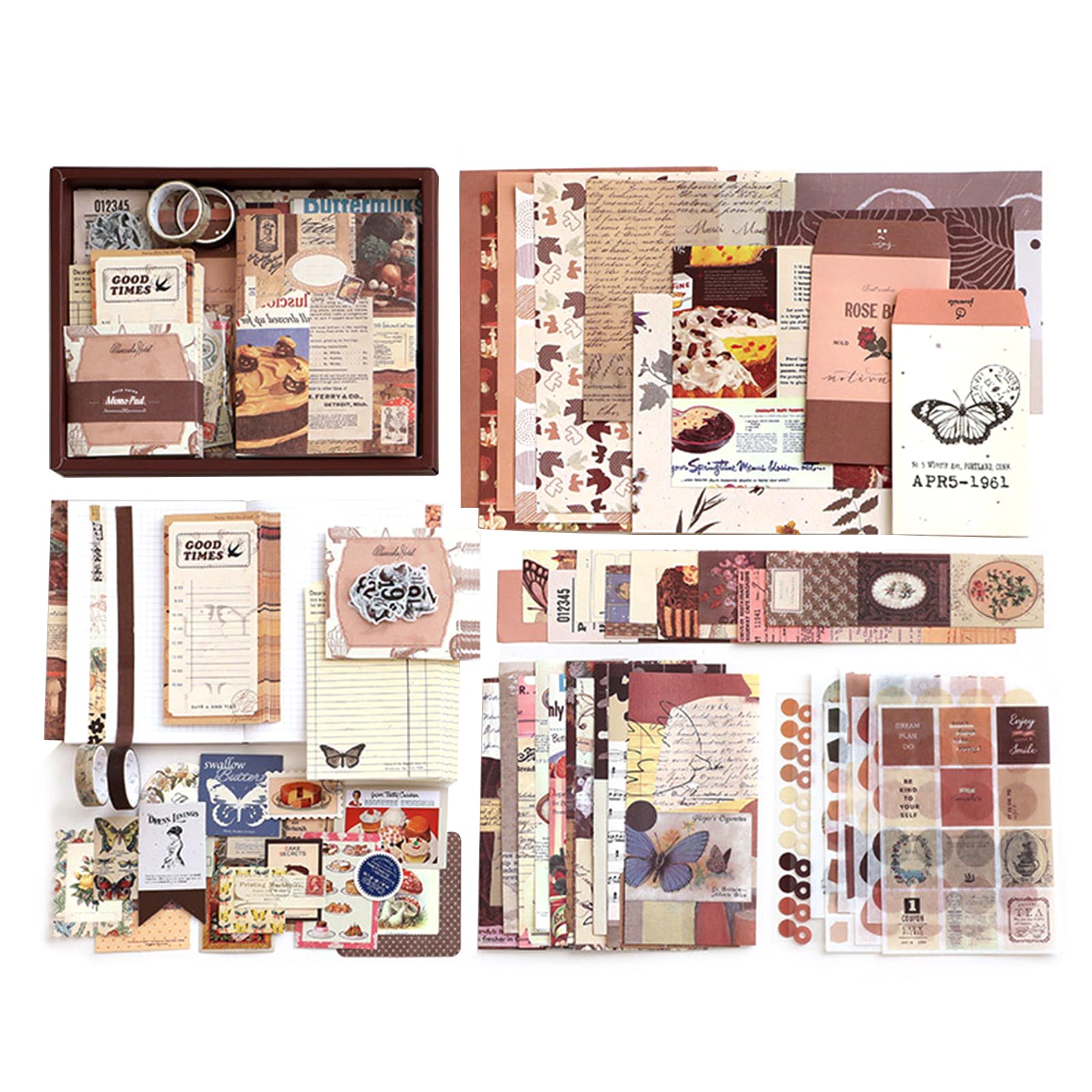 

Nalaina Stationery Set: Collage Materials, Approximately 155 Pieces, Flake Stickers, Planner, Stickers, A6 Binder, DIY Journaling, Handmade