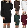 Fashion Womens Loose Color Patchwork Lace Long Sleeve Round Neck Knitted Dress