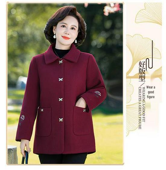 Stylish Cotton-Padded Woolen Coat for Middle-Aged Women - Fashionable and Thick for Autumn/Winter