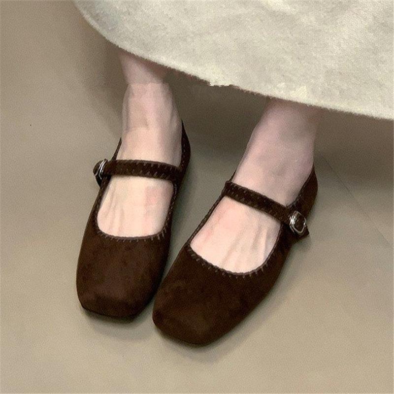 

Французские ретро туфли Мэри Джейн женские модели начала осени однословные на плоской подошве с квадратным носком одинарные туфли балетки с юбкой женская обувь 40 темно-коричневого