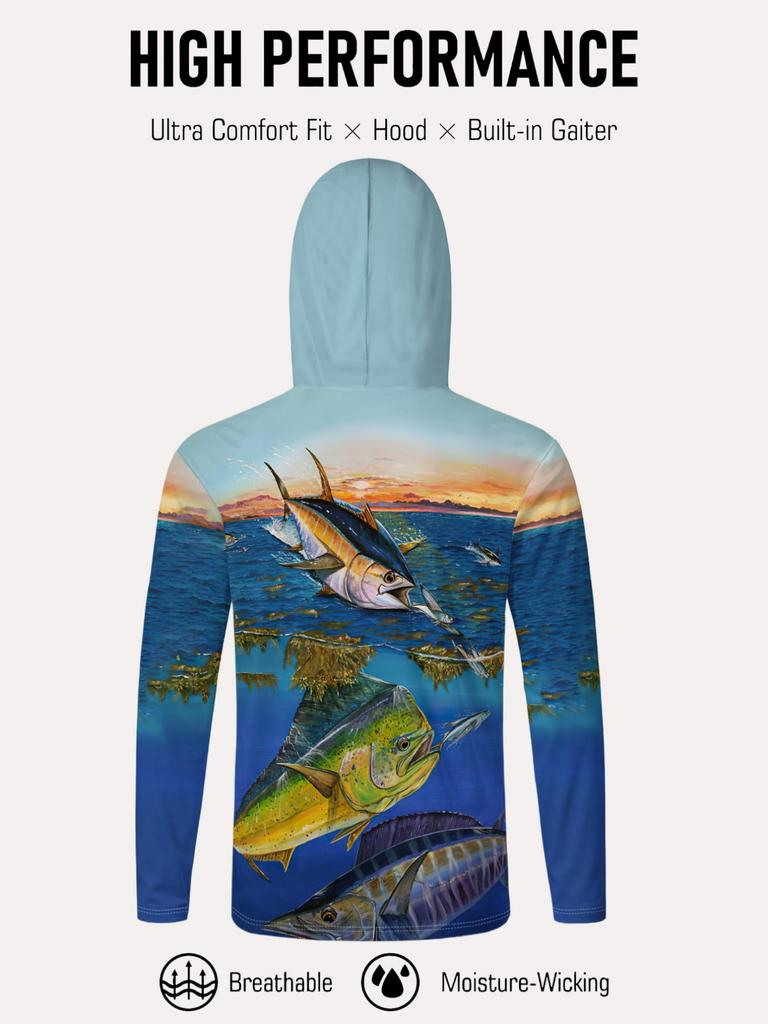 Men'S Long-Sleeve Sports Shirt with a Hood, Designed for Outdoor Fishing, Offering And Quick-Drying, Breathable, Stretchy Fabric