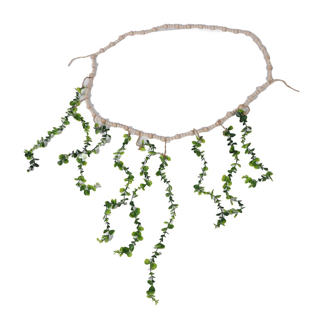 Hanging Photo Display Holder Wall Decor Wooden Bead Garland Realistic Eucalyptus Leaf Photo Display 