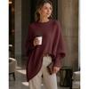 Autumn and winter crew neck pullover knitted sweater women's loose lazy style solid color women's sweater