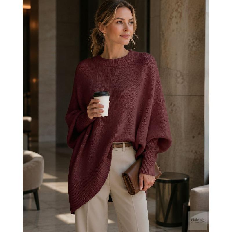 Autumn and winter crew neck pullover knitted sweater women's loose lazy style solid color women's sweater