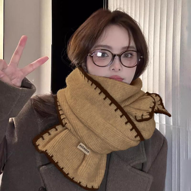 Korean Contrast Knitted Scarf Winter Keeping Warm Fashion Retro Versatile Scarf
