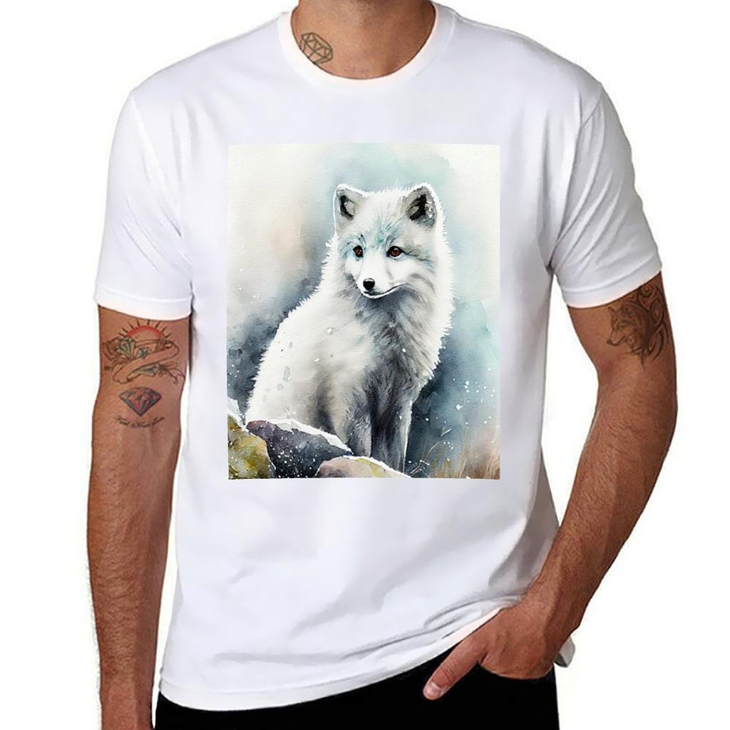 Arctic Fox Watercolor Paint Tshirt Work Wear Simple Tee Shirt Tshirt