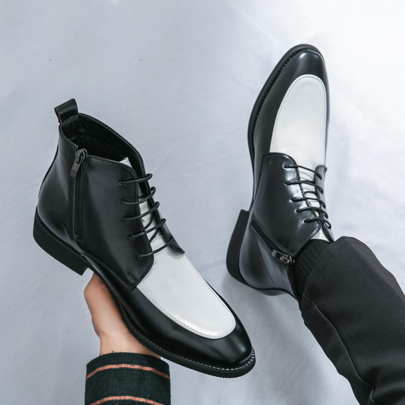 Fashion Men Fashion Chelsea Boots PU European and American Color blocked High cut Zipper Strap Business Dress Boots Size 38-46 Men Boots