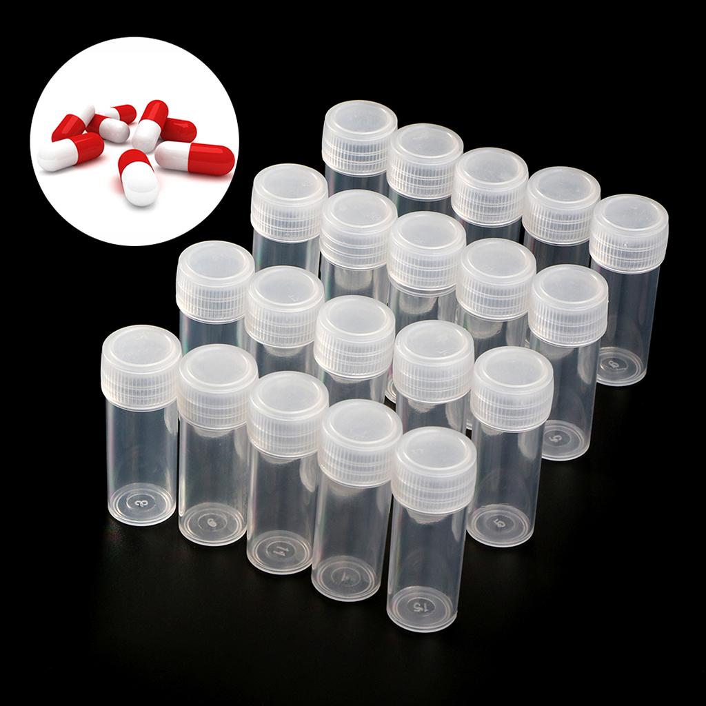 20 Pcs Practical Empty Plastic Bottles with Lids 5ml Small Vials Sample Container for Office School Chemistry Supplies
