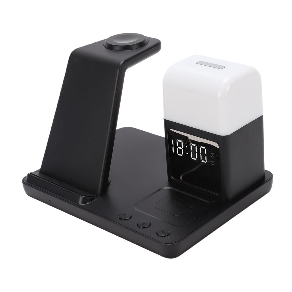 6 In 1 Multifunction Wireless Charger Mobile Phone Stand with Clock Night Light for Bedroom Living Room