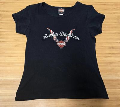 Maglietta Harley-Davidson Vintage Donna Taglia Piccola Scudo a Barre Bandiera USA 2004 Tucson