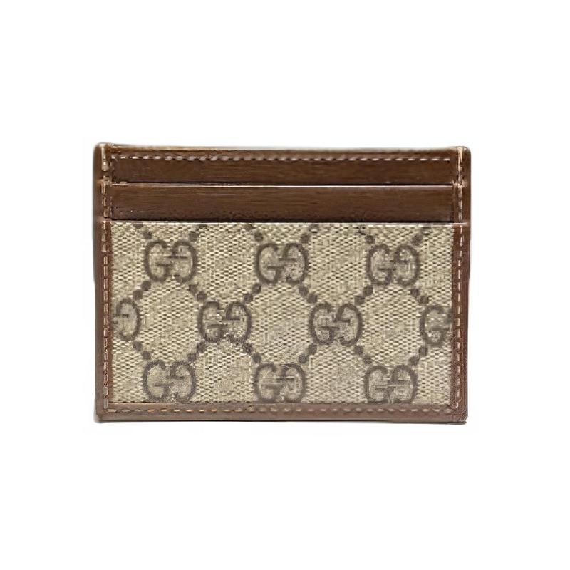 Gucci Presbyopie-Logo, Ineinandergreifendes Doppel-G-Logo, Kartenetui aus Canvas und Leder, Partner-Look für Damen und Herren, Ebenholz und Braun