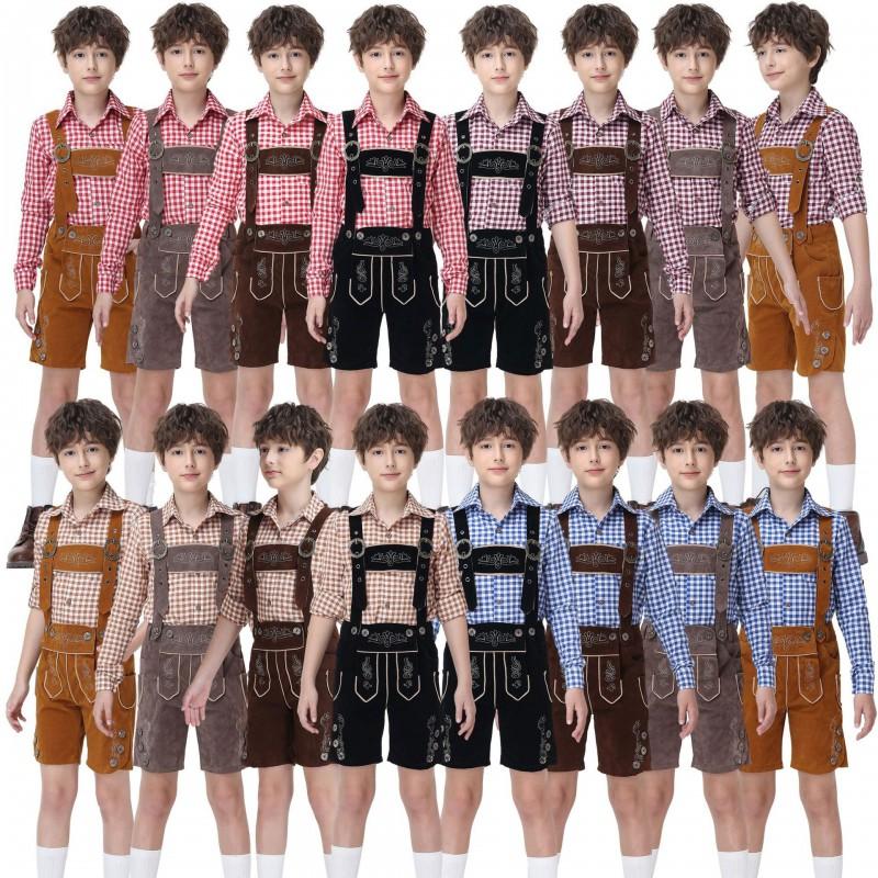 Boys Bavarian Oktoberfest Costume Set Lederhosen Outfit Kids Performance Festival Halloween Stage Wear