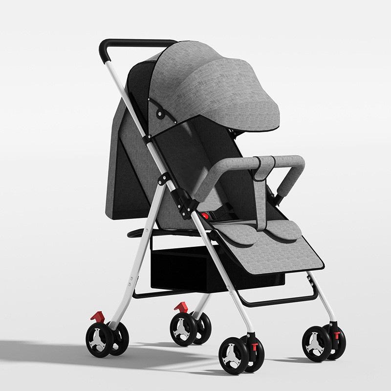Leichter faltbarer Kinderwagen: Verstellbar, Sit-up, Vierräder, Ein-Knopf-Faltung