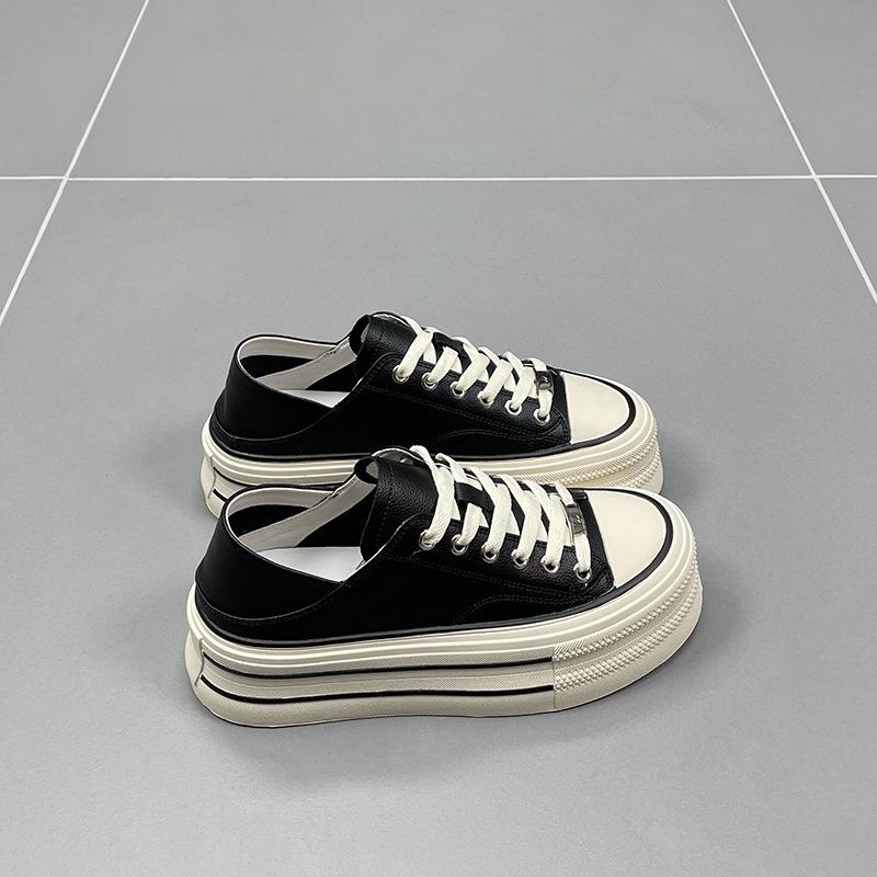 Genuine Leather Two-Way White Shoes Women's Summer New Thick Sole Increased Round Head Leisure Sports All-Matching Board Shoes