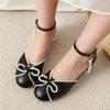 Fashion Spring Autumn Women Low Heels Mary Jane Pumps Party Wedding White Pink Beige String Bead Bow Princess Cosplay Lolita Shoes 31-48