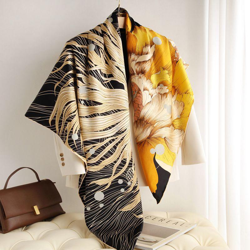 Big Fish Begonia Silk Square Scarf Mulberry Silk Scarf Women'S Spring And Autumn Mom Silk Scarf Shawl Gift Plain Crepe Satin