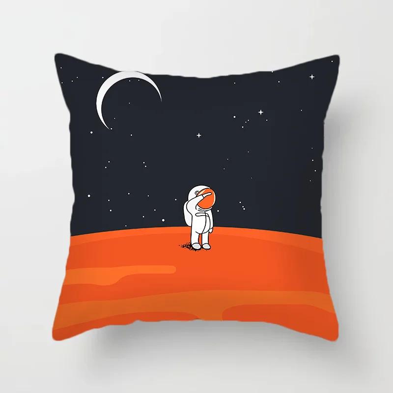 

Мультяшный астронавт полиэстеровая наволочка черная оранжевая луна велосипед наволочка декоративное украшение 66x66cm жёлтый