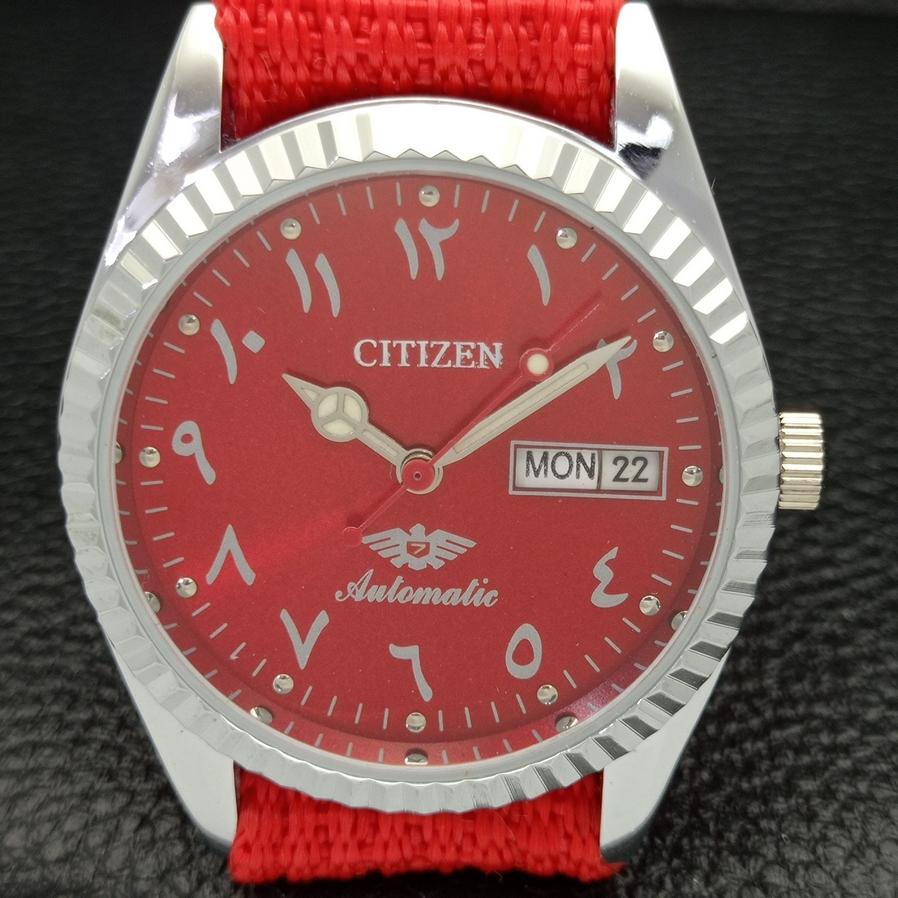 JAPANISCHE ÜBERHOLTE CITIZEN HERRENUHR 8200 AUTOMATIK ARABISCH ROTES ZIFFERBLATT a426226-2 RL620c-a426226