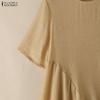 ZANZEA Women Casual Round Neck Solid Color Loose Short Sleeve Blouse