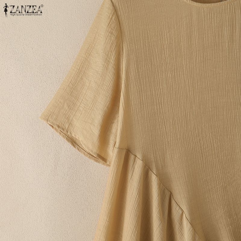 ZANZEA Women Casual Round Neck Solid Color Loose Short Sleeve Blouse
