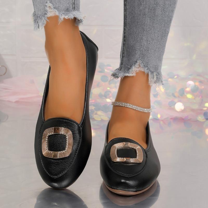 Fashion Autumn New Flat Shoes Women's Fashion Round Head Shallow Mouth Metal Buckle Soft Sole Anti-slip Wear-resistant Low-top Shoes