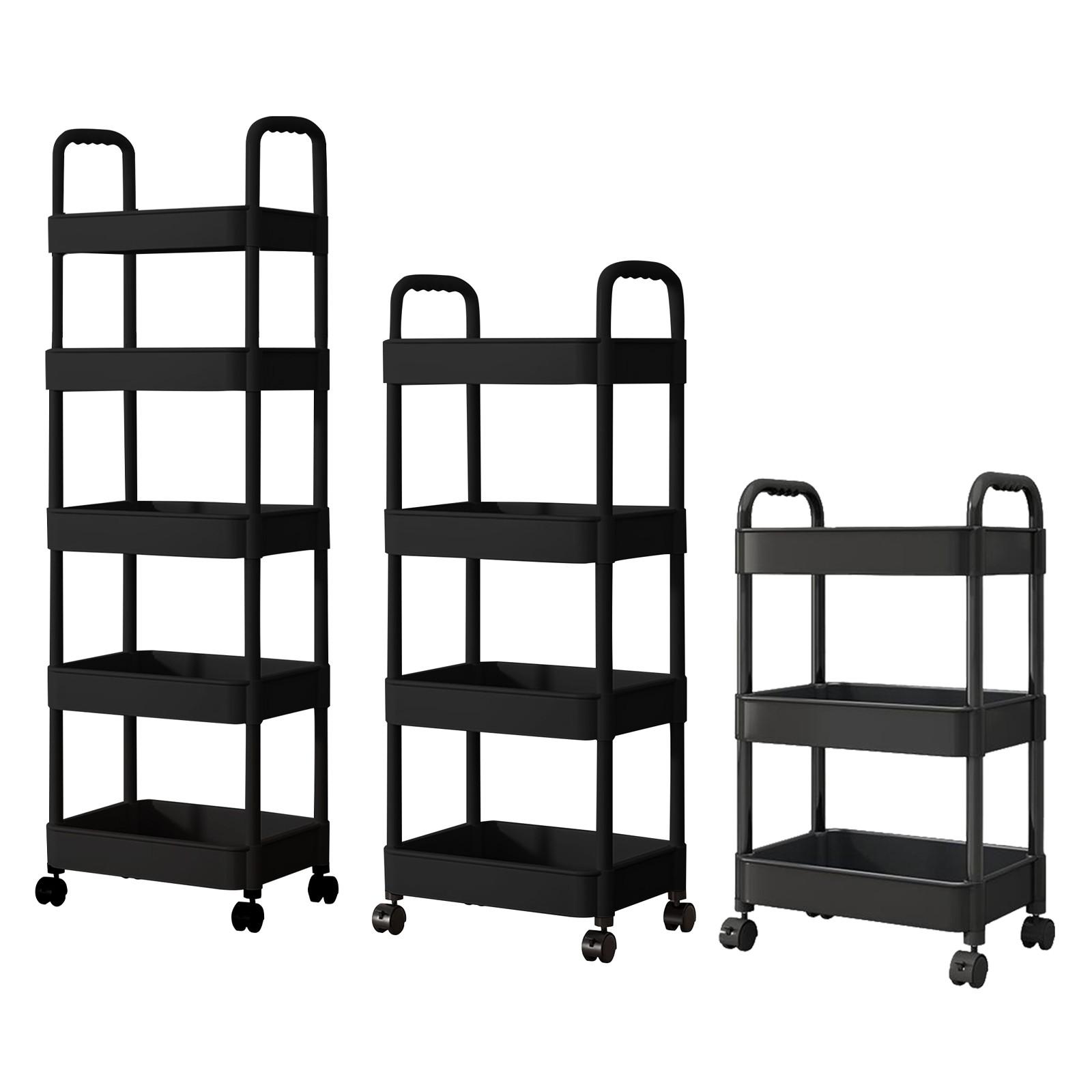 

Бытовая многоуровневая тележка для хранения вещей, стеллаж для хранения вещей на пол, для кухни, спальни, ванной комнаты, стеллаж для хранения вещей с колесами S чёрный