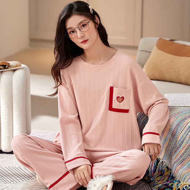 

Пижамные костюмы с длинными рукавами, женские весенне-осенние спортивные костюмы, одежда для сна, повседневная свободная зимняя домашняя одежда, пуловер больших размеров, хлопок XXL румянец