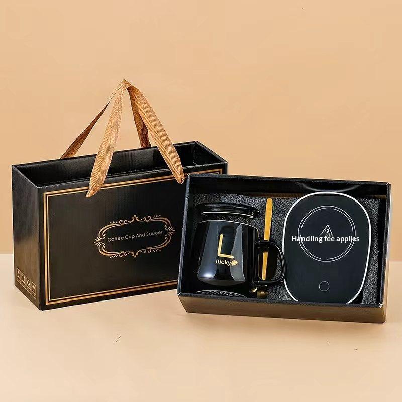 

USB-Rechargeable Ceramic Coffee Cup with 55℃ Heating Feature & Stainless Steel Spoon for Frequent Travelers 401-500ml чорний