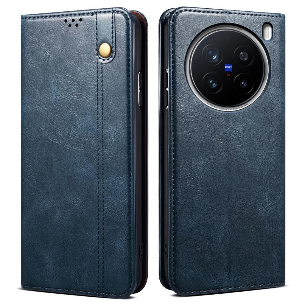 For vivo X200 Pro 5G Case Crazy Horse Texture Waxy Leather Wallet Stand Phone Cover