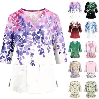 Bata de Estampado Floral para Mujer con Cuello en V, Bolsillos, Aberturas Laterales y Mangas 3/4