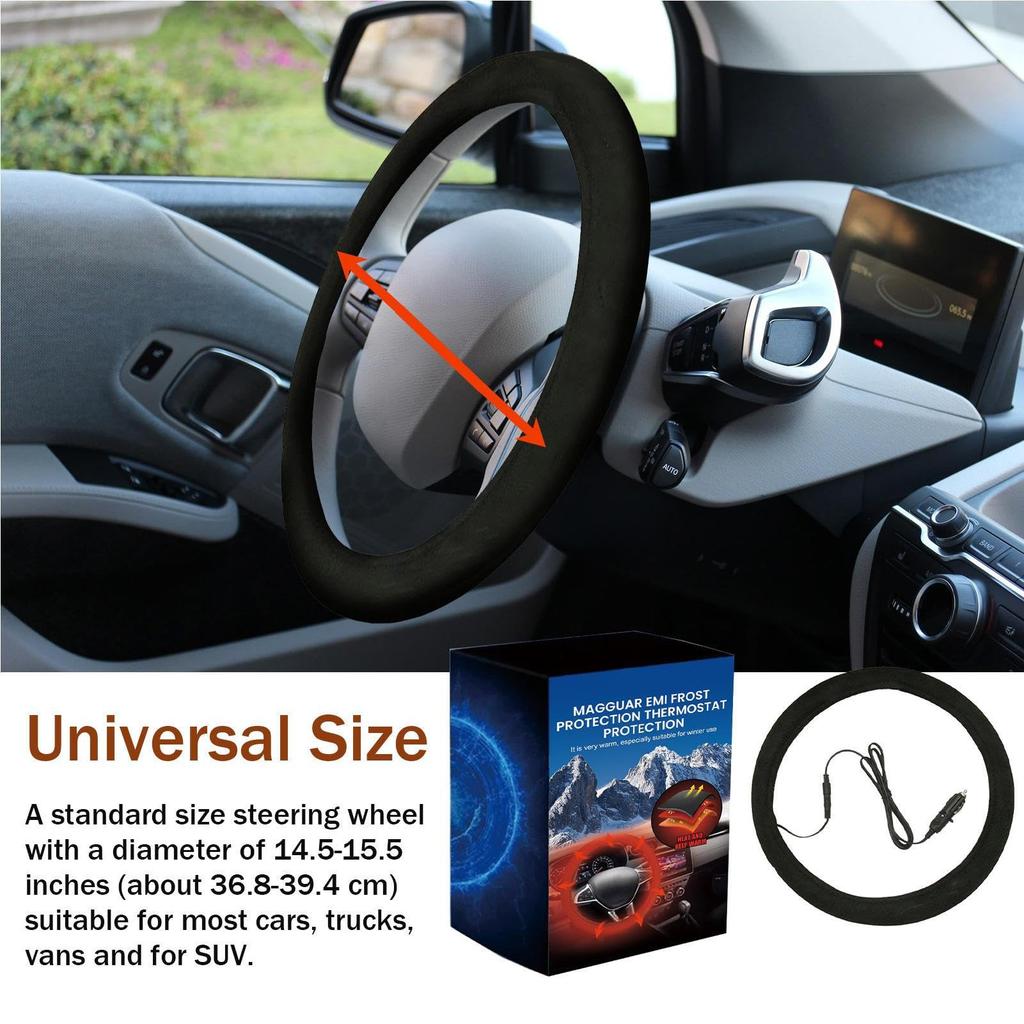 Car Heated Steering Wheel Cover with Heater, 12 V, Electric Heat, 14.6 - 15.0