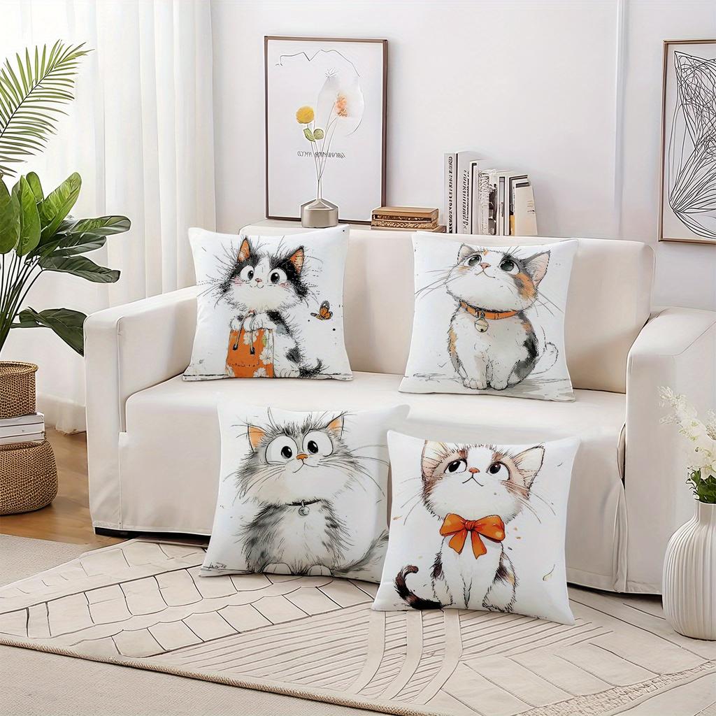 1/4pcs Cute Watercolor Cat Throw Pillow Covers Cartoon Kitten Cushion Cases for Home Sofa Bedroom Decor Cushion Cover