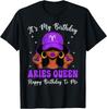 Aries Queen Black Women Purple Cap Afro Girl Birthday T-Shirt