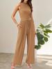 Summer Casual Set Sleeveless Round Neck Short Slim Top Wide Leg Pants Two Pieces