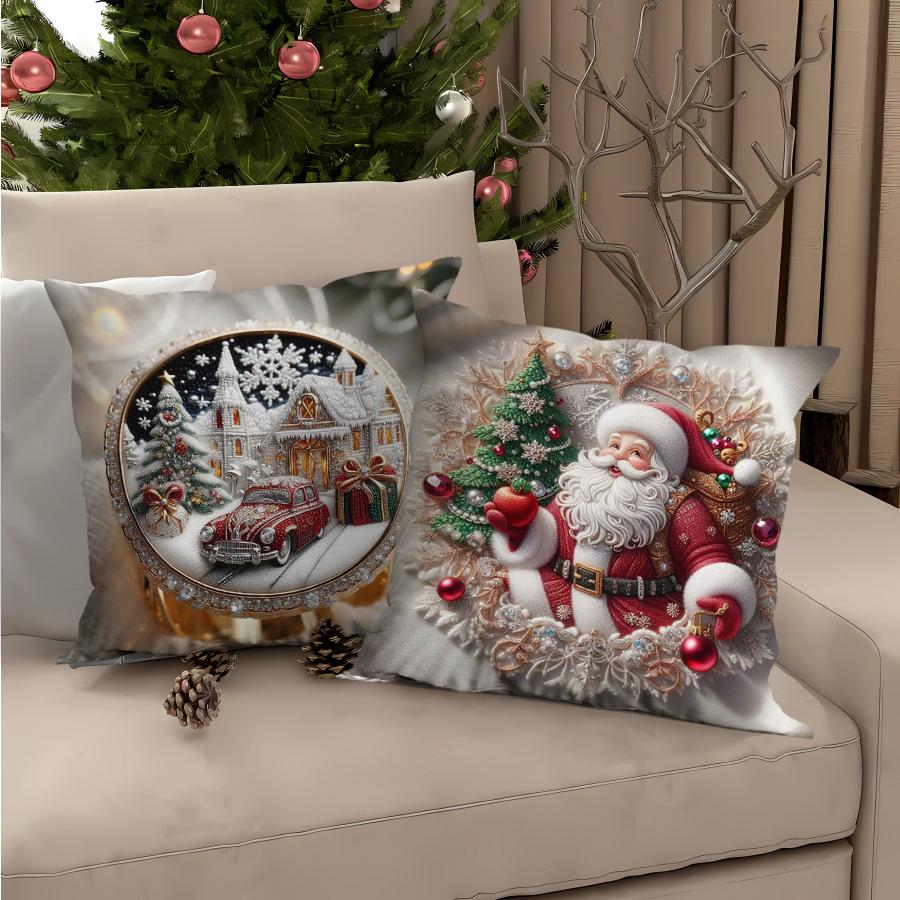 Cartoon Santa Claus Polyester Pillow Cover Christmas Sofa Cushion Cover Home Holiday Printed Cushion Cover