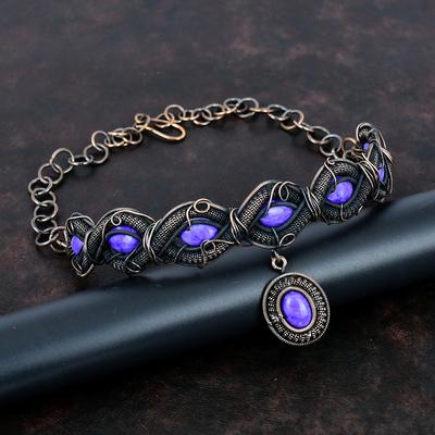 Charoite Necklace Copper Wire Wrapped Adjustable Chain Necklace Charoite Copper Jewelry Handmade Gemstone Necklace Wire Jewelry Gift For Mom