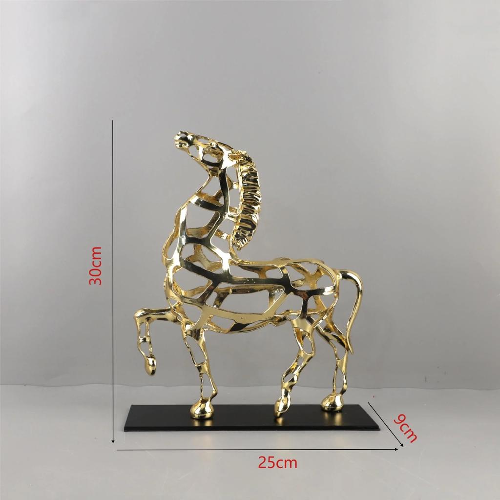 Metal Handicraft Artificial Animal Sculpture Hollow Out A Golden Horse Metal Decorative Figurines Home Decoration Accessories