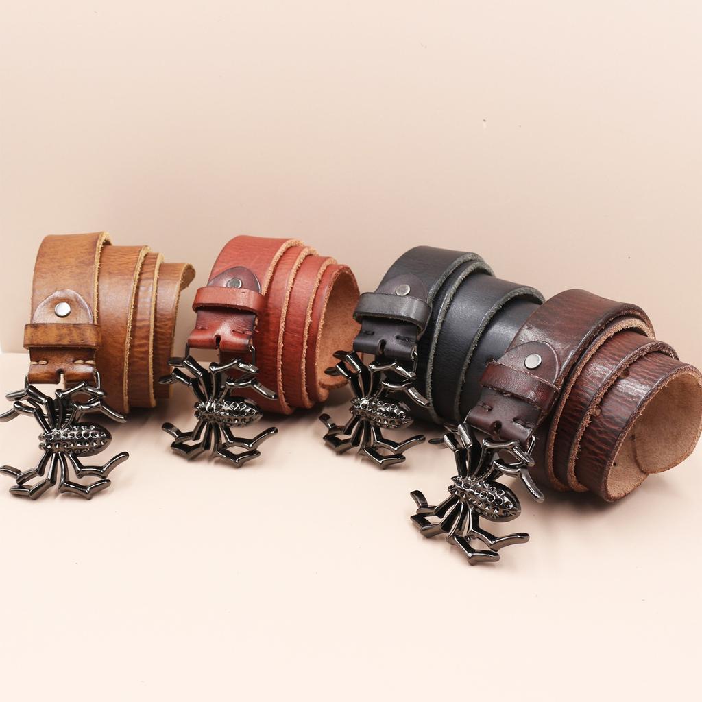 Men's Leather Belt, Spider Buckle Top Layer, Cowhide, Retro Youth Cargo Belt