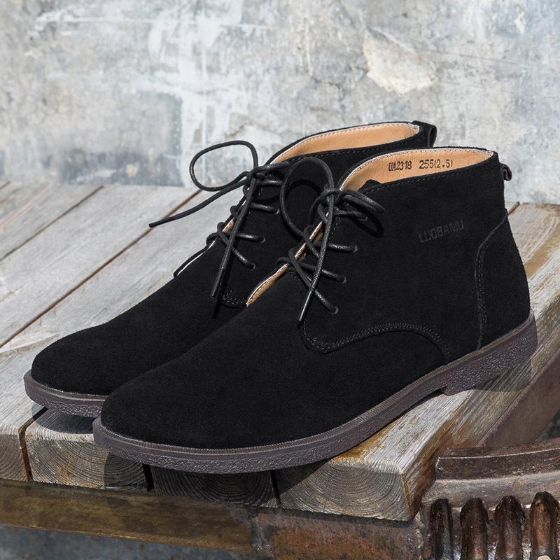 Men's Frosted Leather Mid-Top Winter Desert Boots In British Style