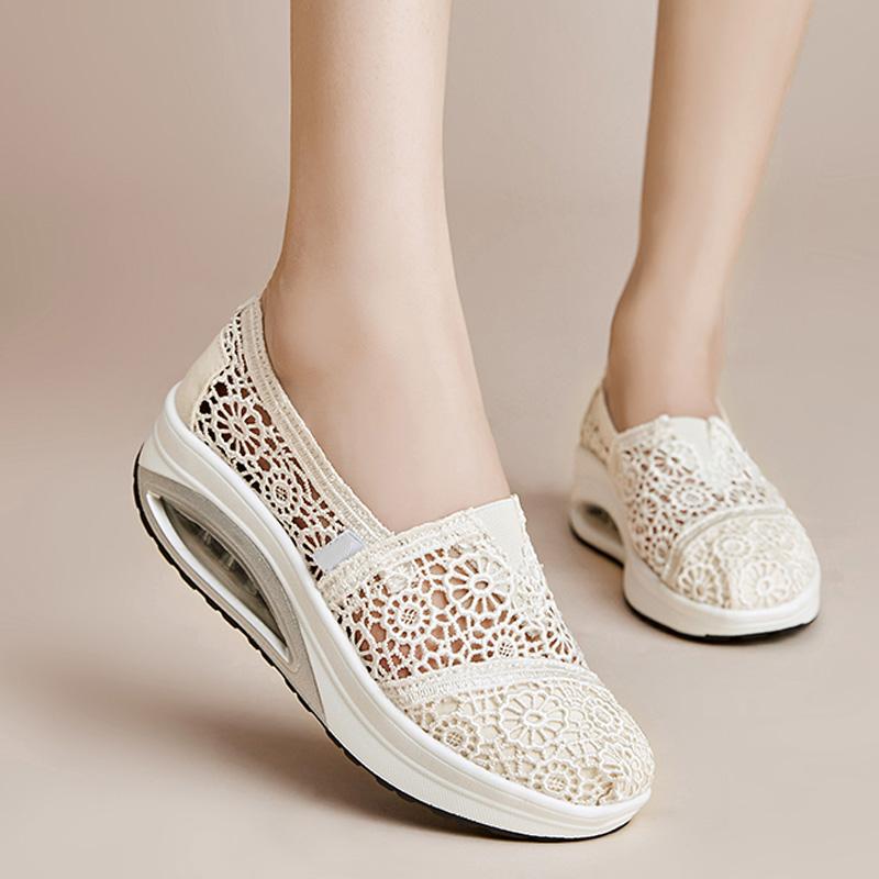 Canvas rocking shoes summer breathable casual platform shoes air cushion soft sole cloth shoes 35-womens model 6090₽