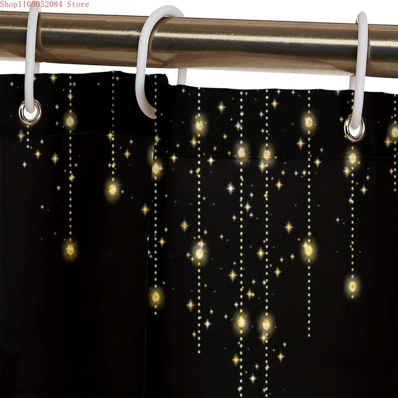 1pc black golden sequin polyester insulation home decor - With Hooks Waterproof Mildew Proof Easy Install Washable